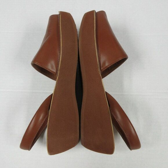 KENNETH COLE REACTION Fine Glass Wedge Sandal 9 WIDE Luggage Brown Platform Shoe - Picture 14 of 15